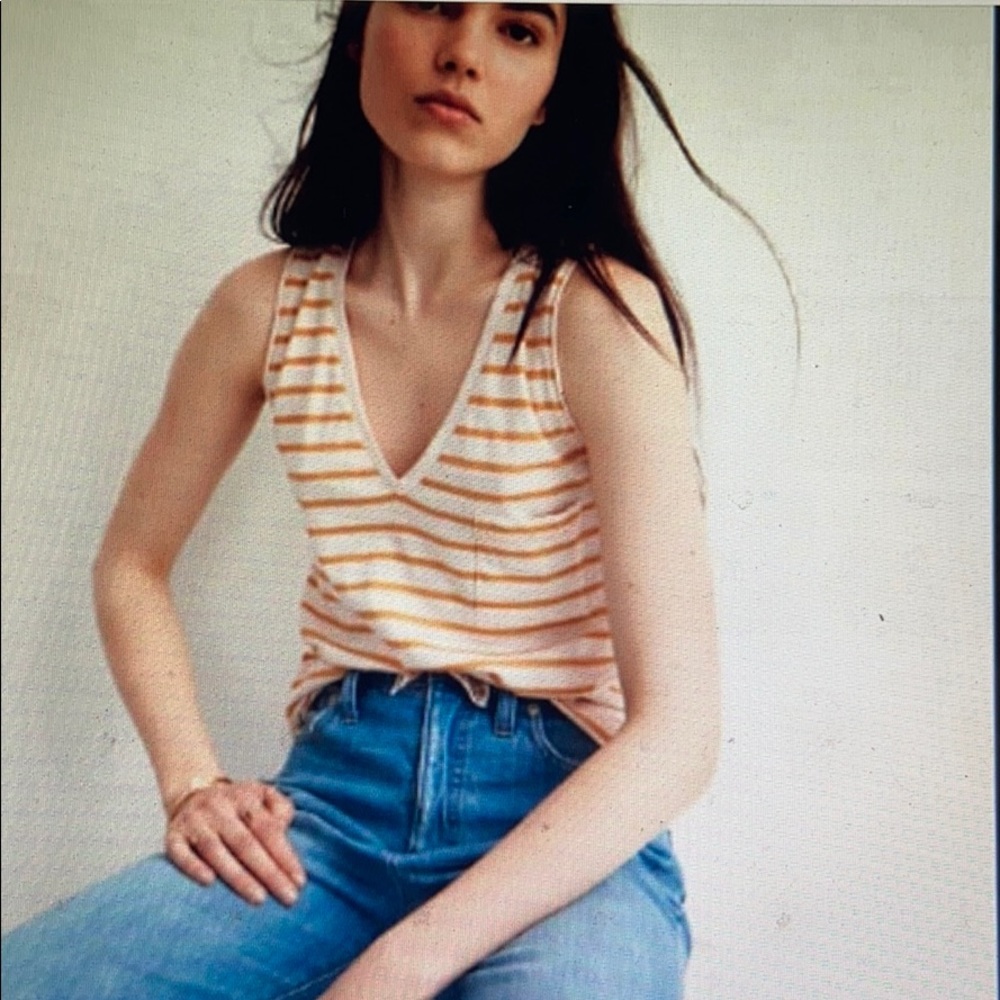 Madewell Whisper yellow striped V/Neck tank